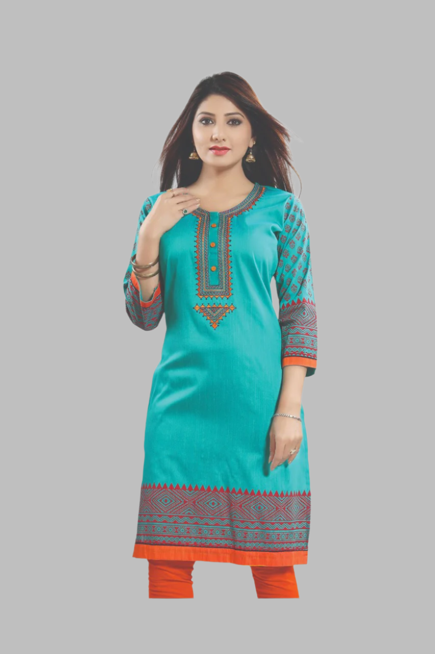 Gorgeous Cotton Silk Kurti in Denim Green with Border at bottom
Fabrics: Cotton Silk
Color: Turqoise - Denim Green
Size: XL, XXL
Length : Calf Length
Style: Straight
Occasion: Brithday, Dance, Fesitval
Made: In Mumbai India
Gorgeous cotton silk kurti in denim Green. Discover ultimate comfort and style with our Women's Gorgeous cotton silk kurti in denim Green color Outfits, crafted to seamlessly blend fashion and functionality for your everyday chic look. This Kurti in yellow elavate your not only wardrob